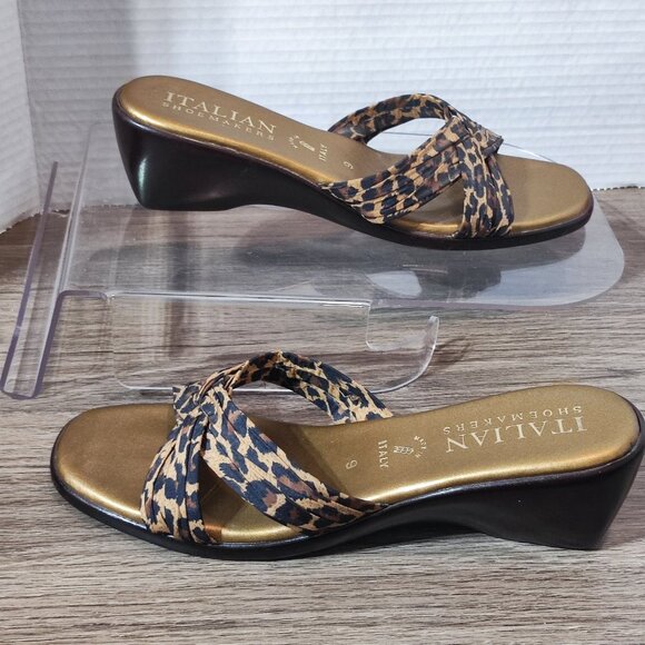Italian Shoemaker Knot Twist Slides Leopard Print size 9 Slip On Sandals - Picture 1 of 12